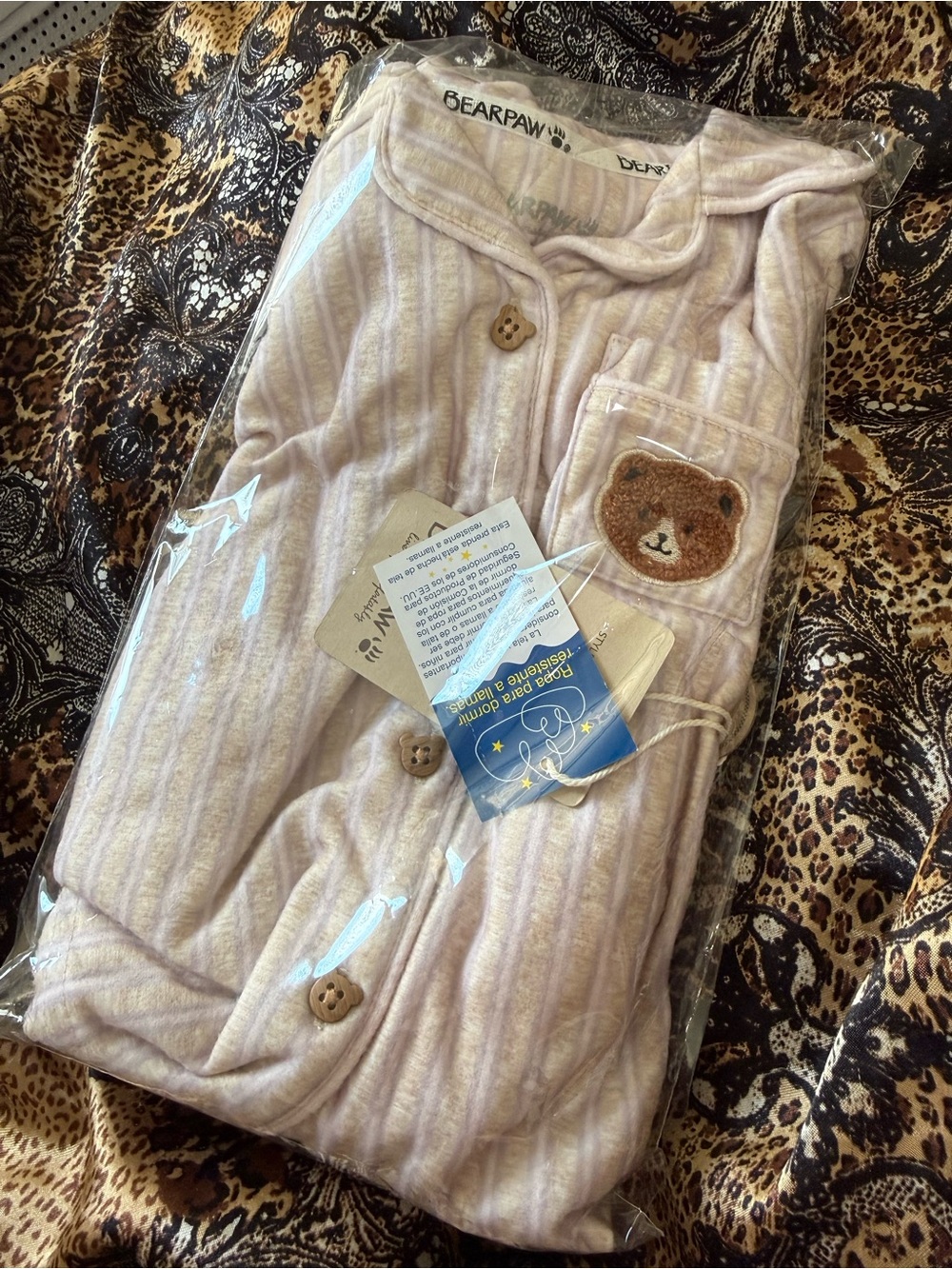 Bearpaw Pink Stripe Kids Pajamas with Bear Patch size 4T